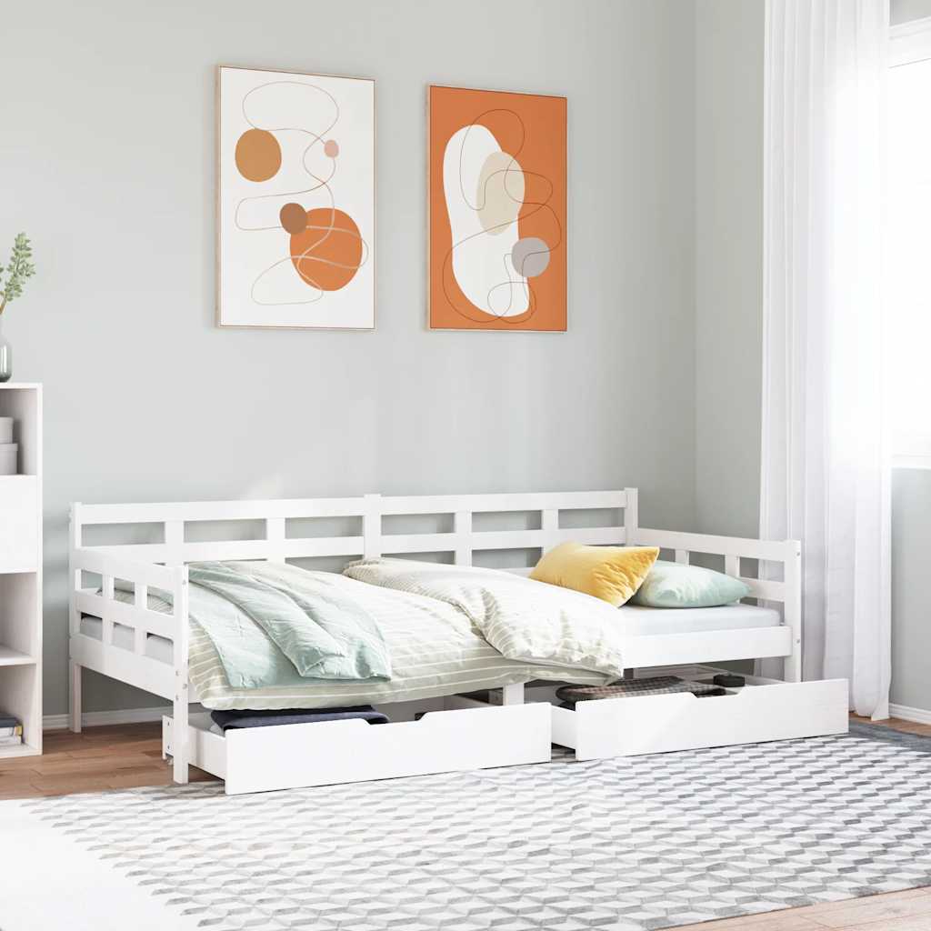 daybed med skuffer 80x200 cm massivt fyrretræ hvid billede