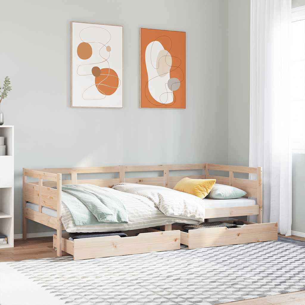 Daybed med skuffer 90×190 cm i massivt fyrretræ - sengeramme med opbevaring