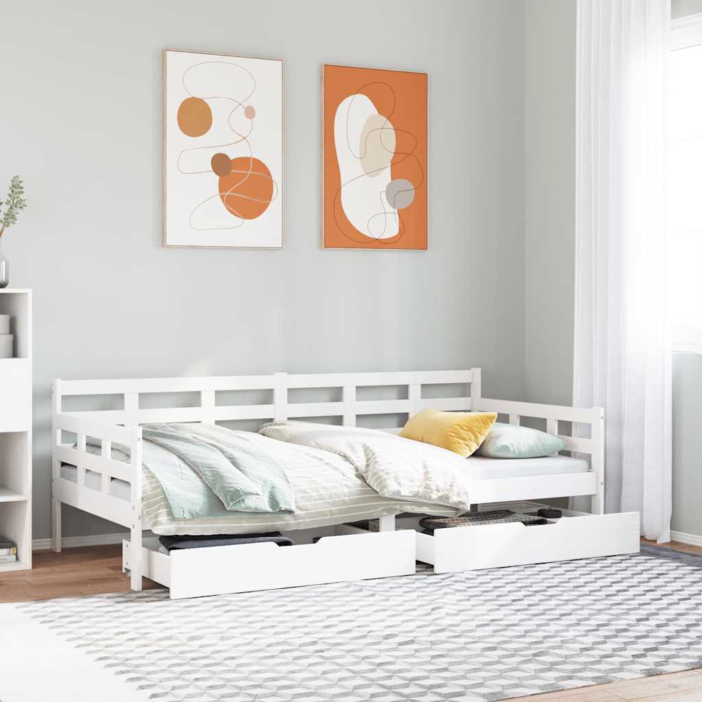 daybed med skuffer 90x190 cm massivt fyrretræ hvid billede