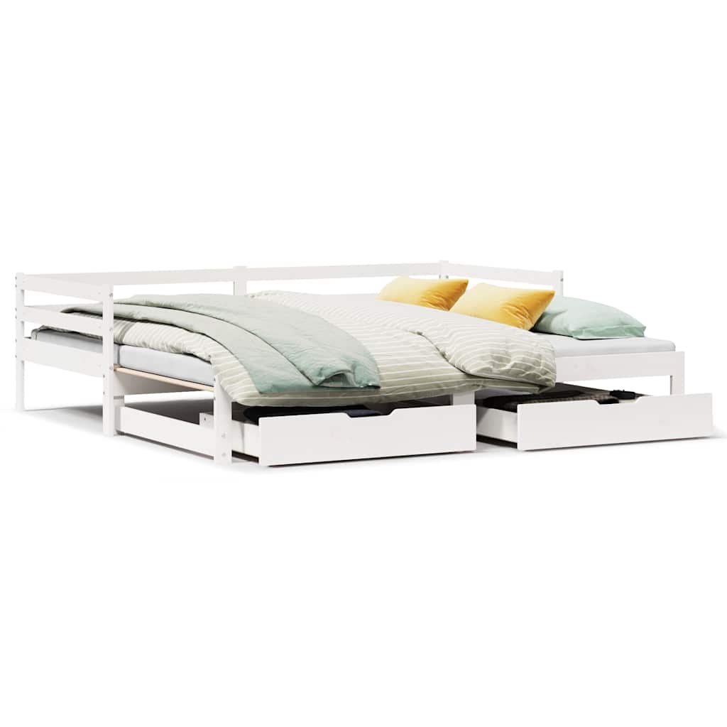 daybed med skuffer 90x200 cm massivt fyrretræ hvid