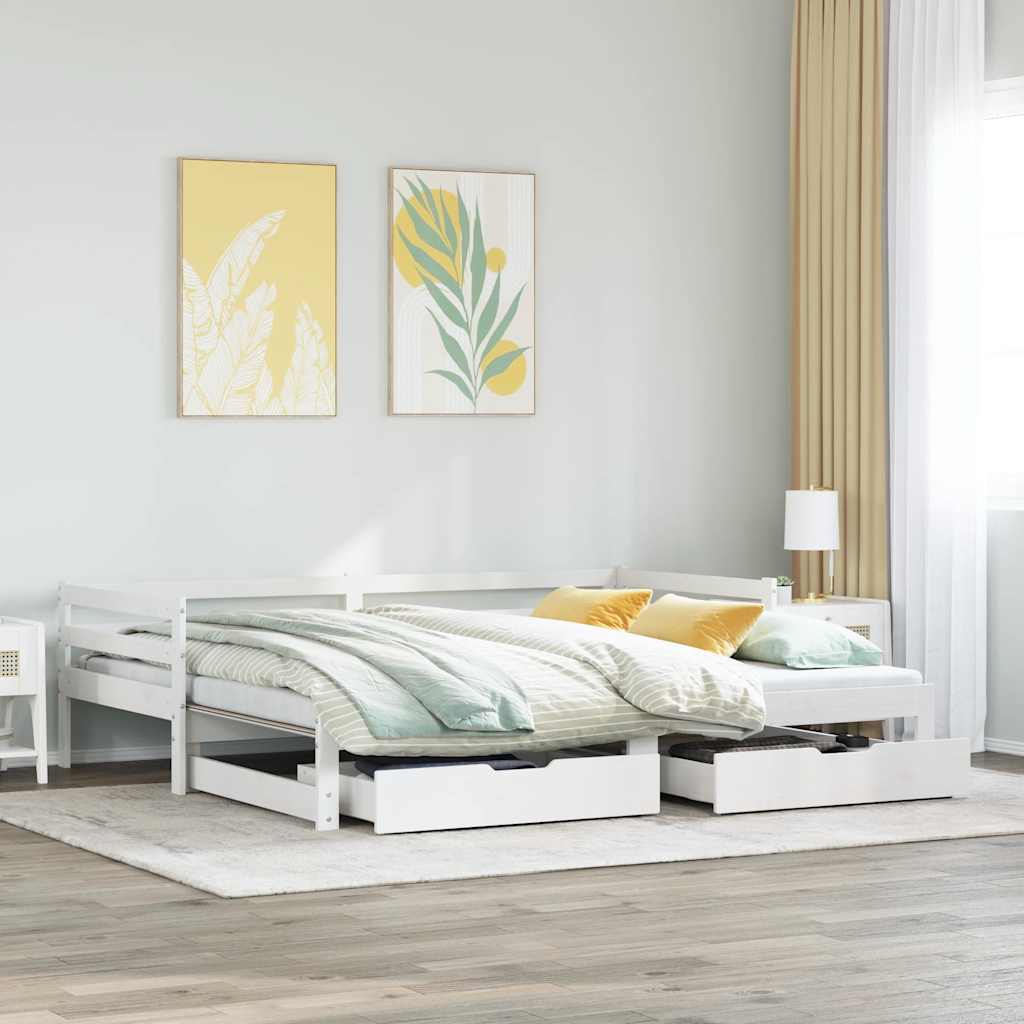 daybed med skuffer 90x200 cm massivt fyrretræ hvid