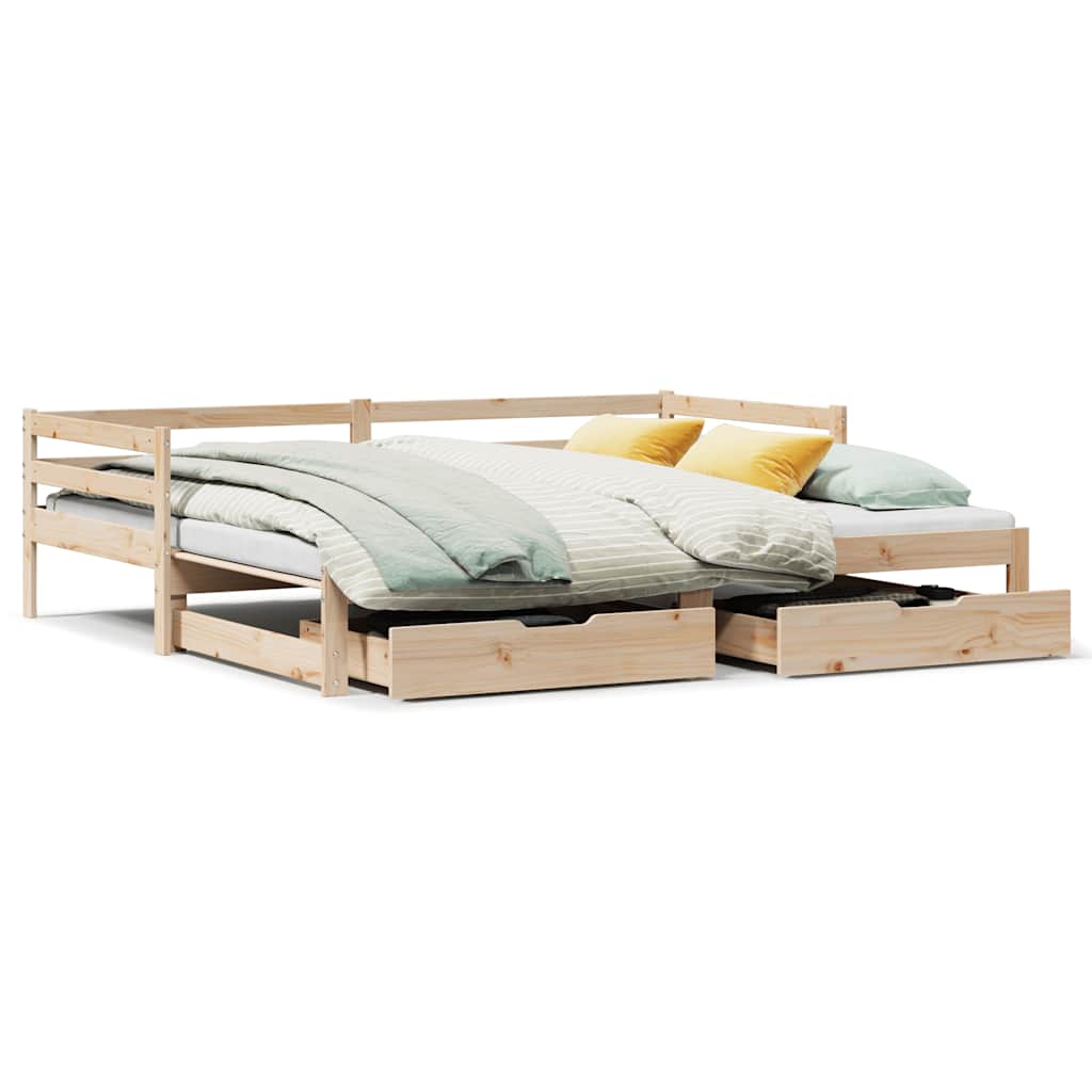 daybed med udtræk og skuffer uden madras 90x190 cm
