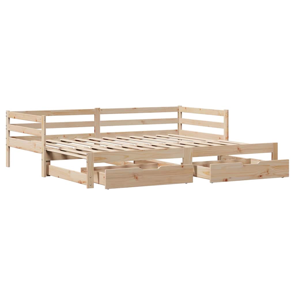 daybed med udtræk og skuffer uden madras 90x190 cm