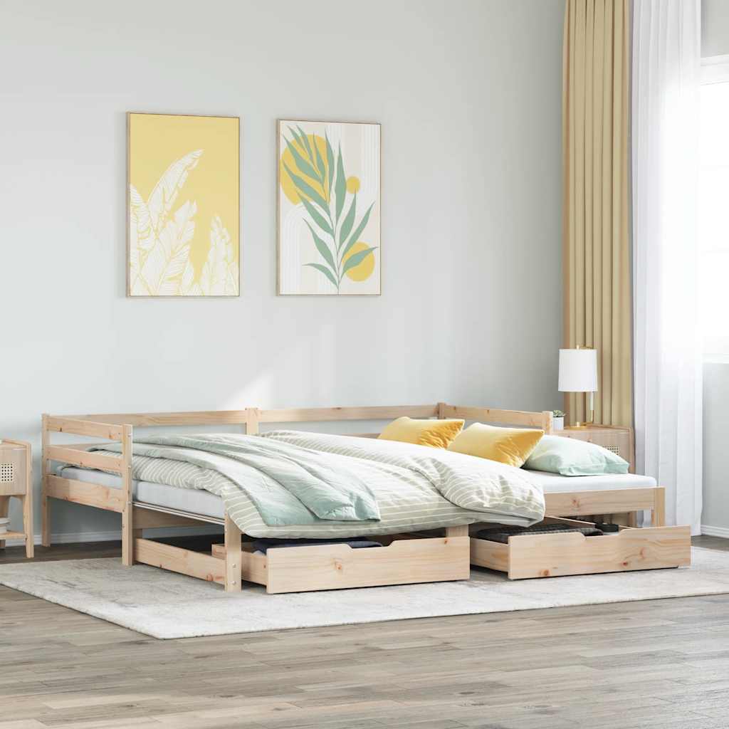 Daybed med udtræk og skuffer 90x190 cm - massivt fyrretræ