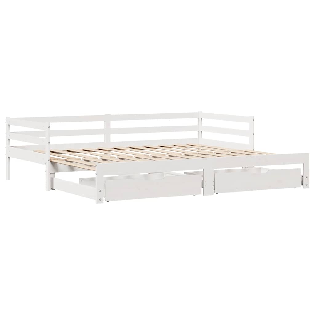 daybed med udtræk og skuffer uden madras 90x190 cm hvid