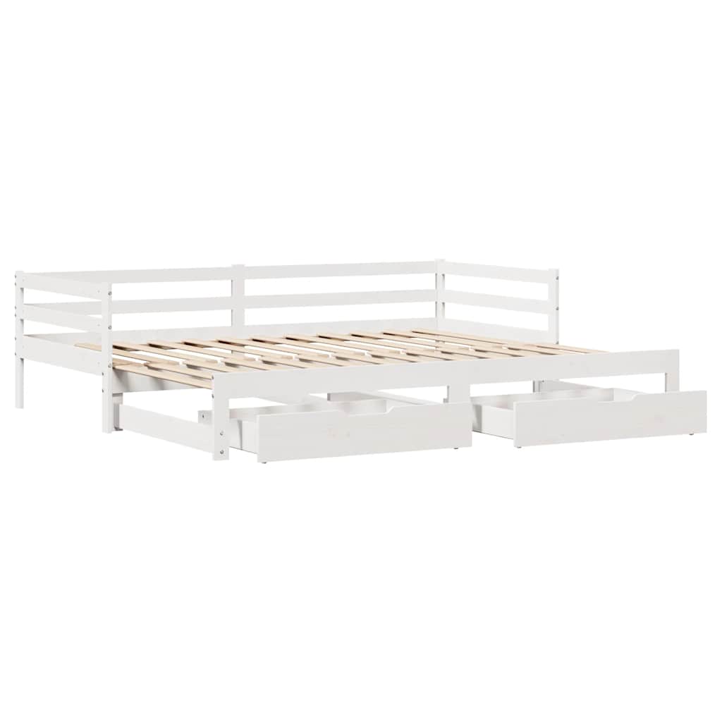 daybed med udtræk og skuffer uden madras 90x190 cm hvid