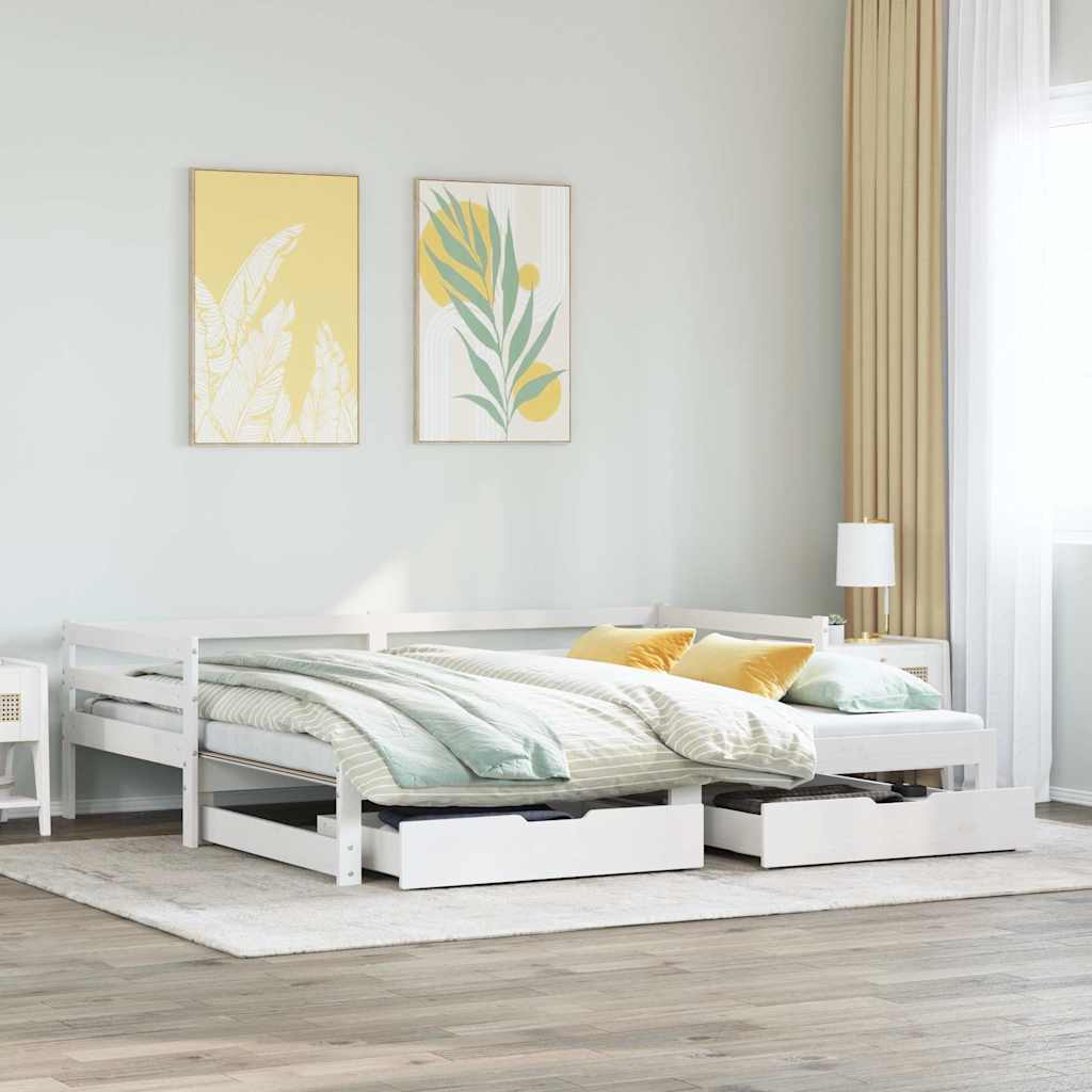 daybed med udtræk og skuffer uden madras 90x190 cm hvid billede