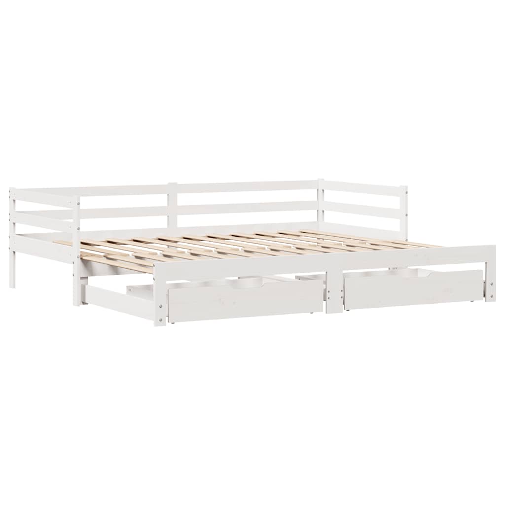 daybed med udtræk og skuffer uden madras 80x200 cm hvid
