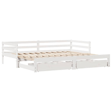 daybed med udtræk og skuffer uden madras 80x200 cm hvid