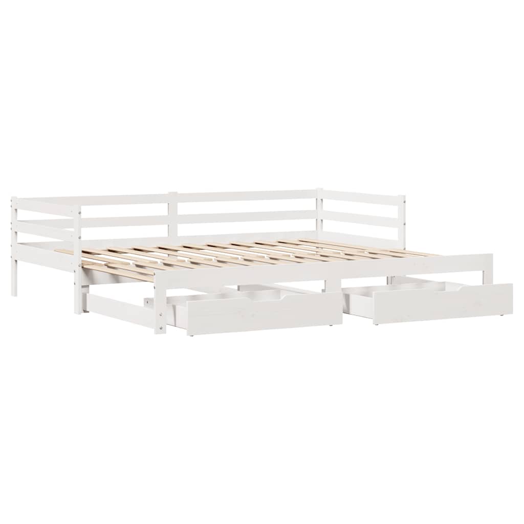 daybed med udtræk og skuffer uden madras 80x200 cm hvid