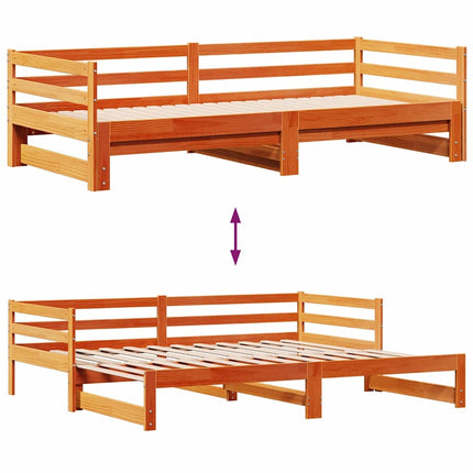 daybed med udtræk skuffer 80x200 cm massivt fyrretræ gyldenbrun