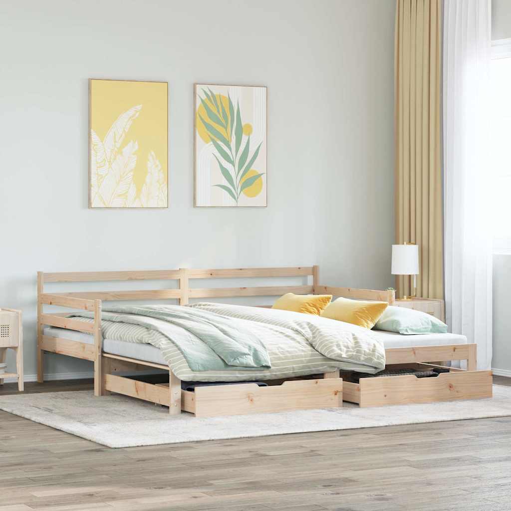 daybed med udtræk og skuffer uden madras 90x200 cm billede