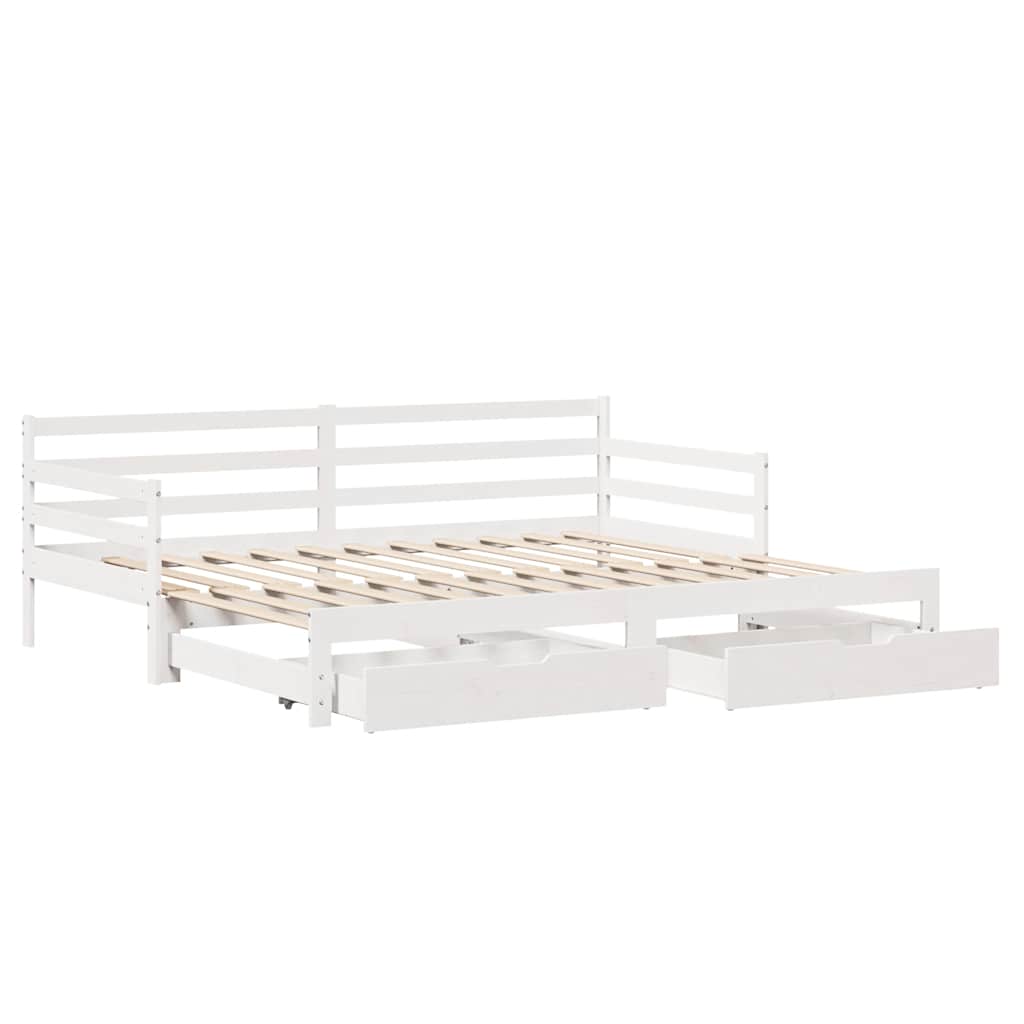 daybed med udtræk og skuffer uden madras 90x200 cm hvid