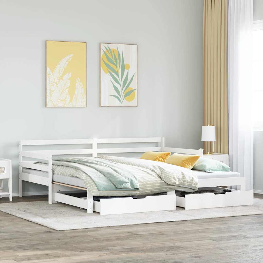 daybed med udtræk og skuffer uden madras 90x200 cm hvid
