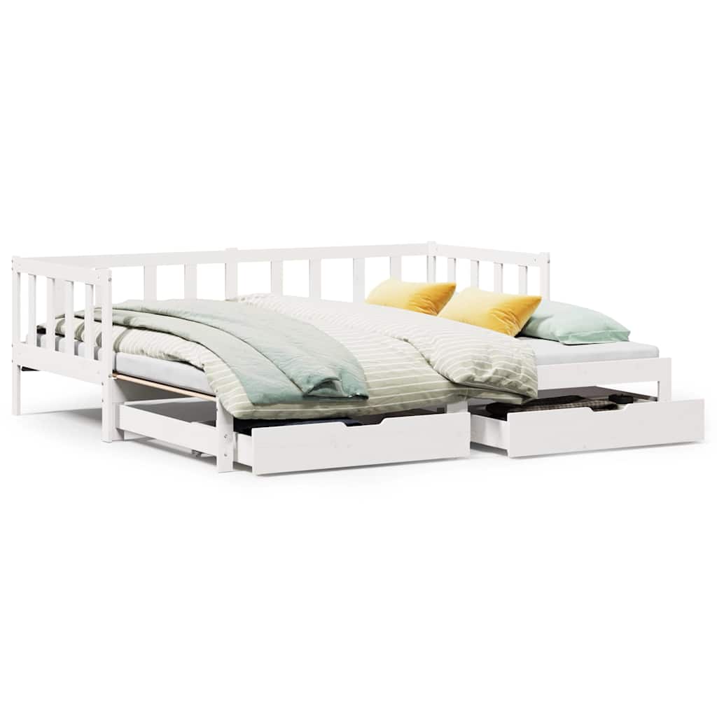 daybed med udtræk og skuffer uden madras 90x200 cm hvid