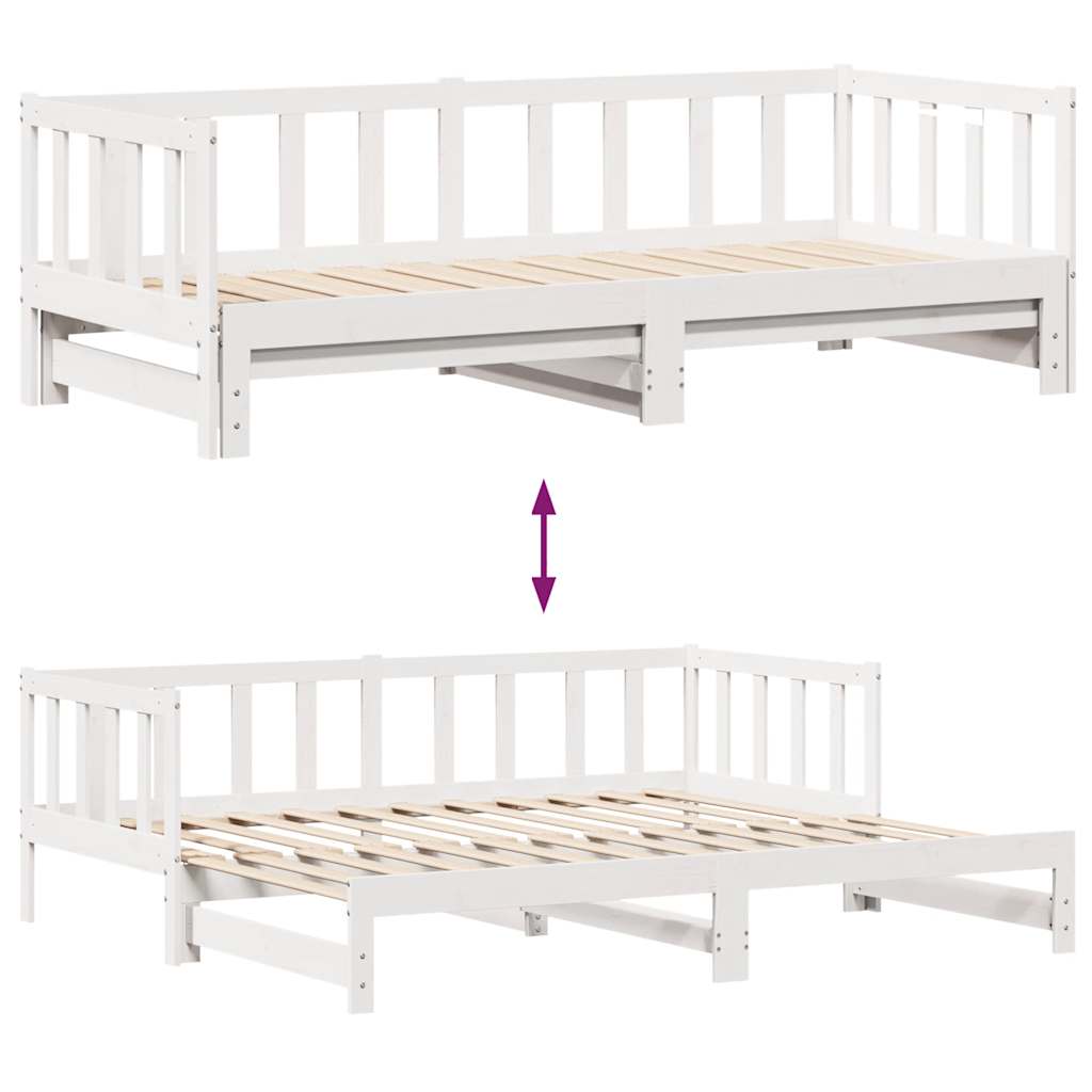 daybed med udtræk og skuffer uden madras 90x200 cm hvid