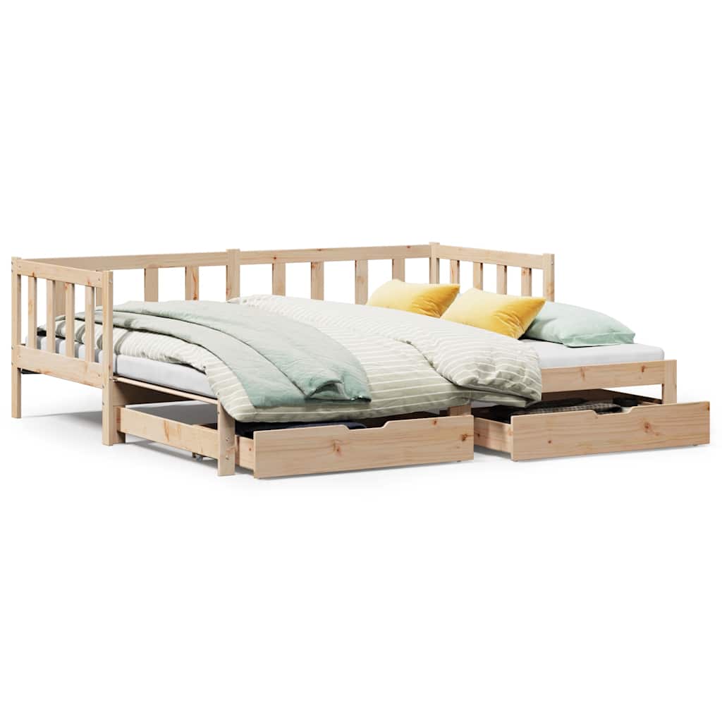 daybed med udtræk og skuffer uden madras 90x200 cm