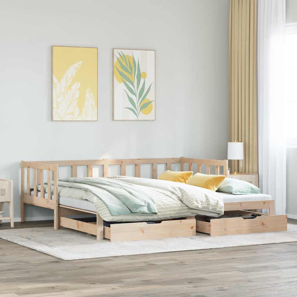 daybed med udtræk og skuffer uden madras 90x200 cm billede