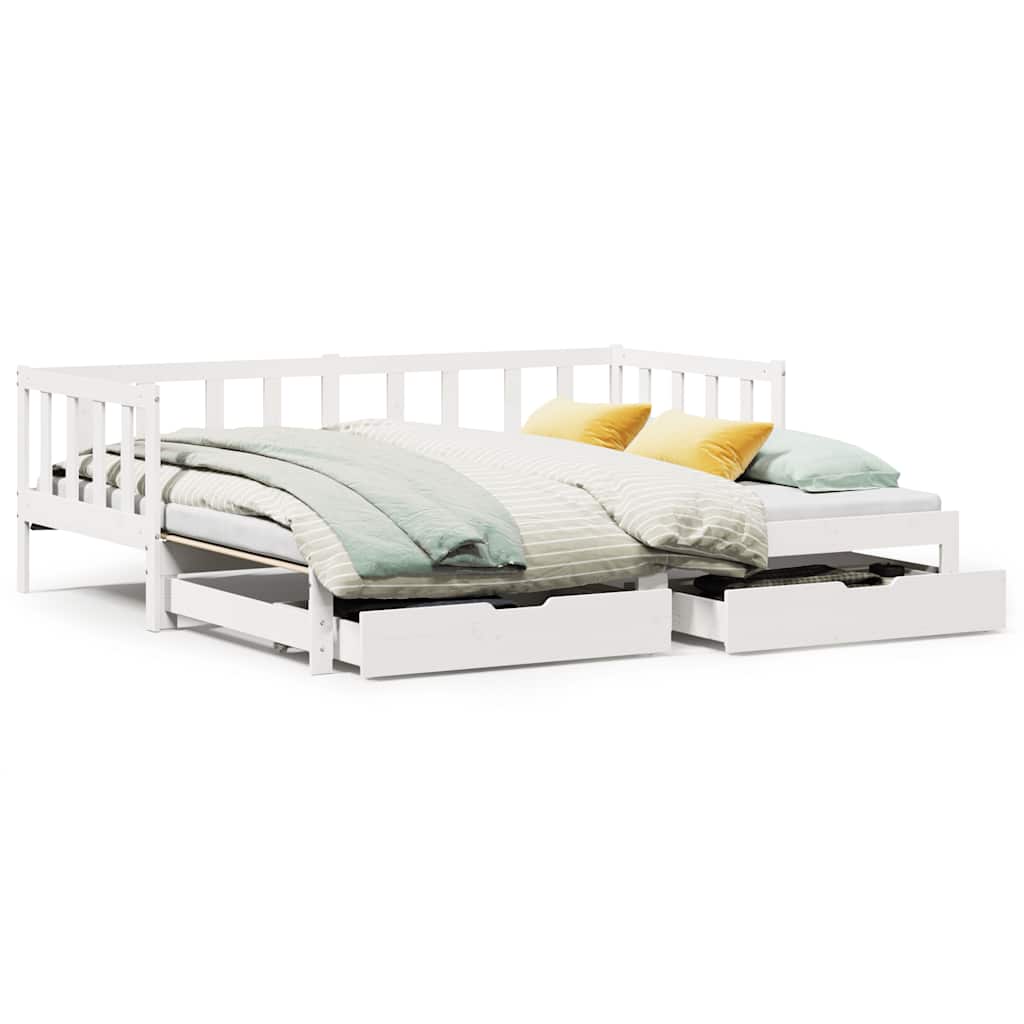 daybed med udtræk og skuffer uden madras 80x200 cm hvid