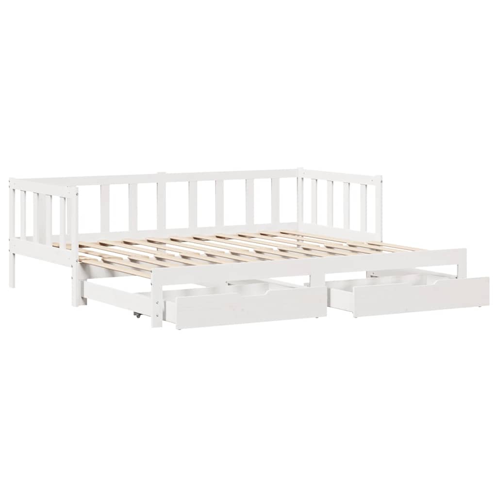daybed med udtræk og skuffer uden madras 80x200 cm hvid