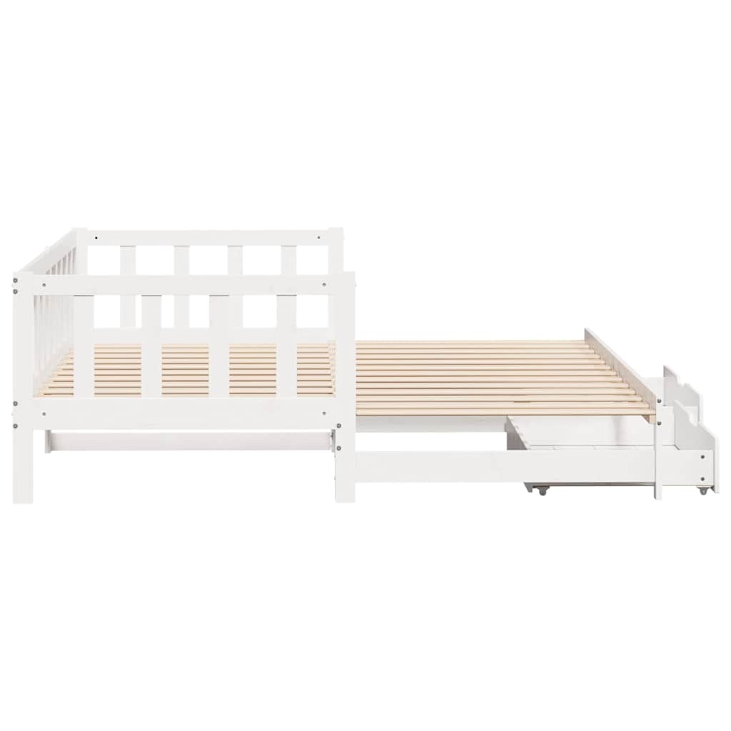 daybed med udtræk og skuffer uden madras 80x200 cm hvid