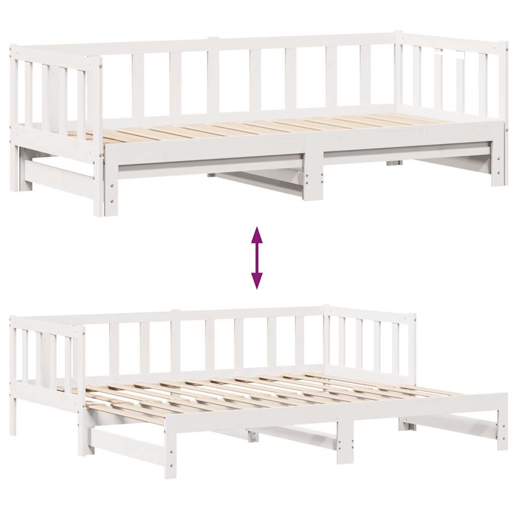 daybed med udtræk og skuffer uden madras 80x200 cm hvid