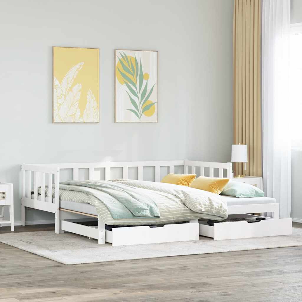 daybed med udtræk og skuffer uden madras 80x200 cm hvid billede