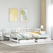 daybed med udtræk og skuffer uden madras 80x200 cm hvid
