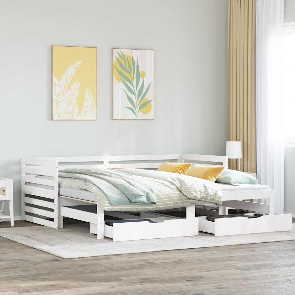 daybed med skuffer 90x200 cm massivt fyrretræ hvid billede