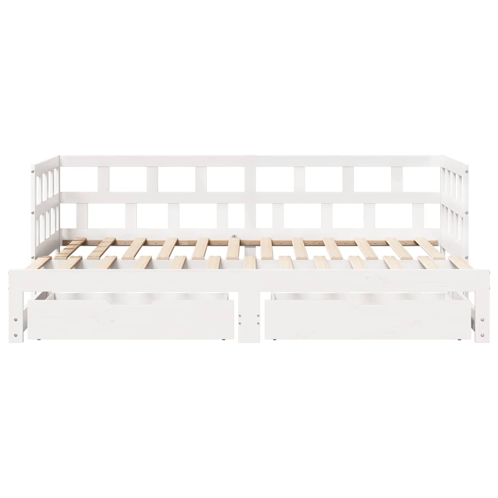 daybed med udtræk og skuffer uden madras 90x200 cm hvid