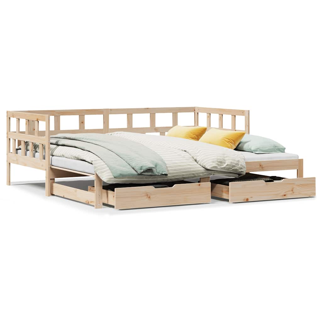 daybed med udtræk og skuffer uden madras 80x200 cm