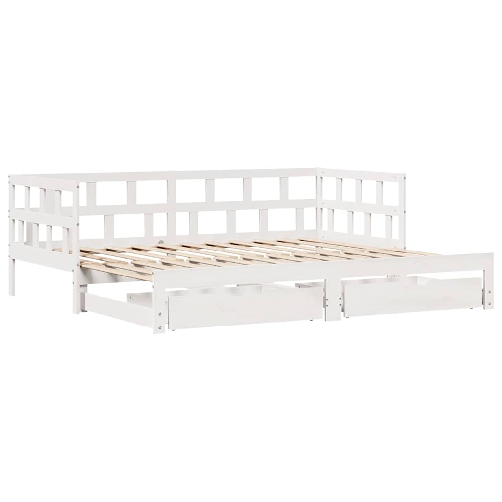 daybed med udtræk og skuffer uden madras 80x200 cm hvid