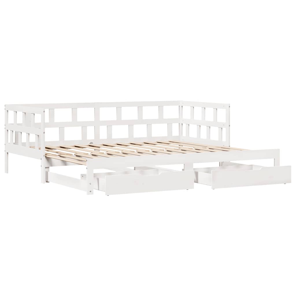daybed med udtræk og skuffer uden madras 80x200 cm hvid