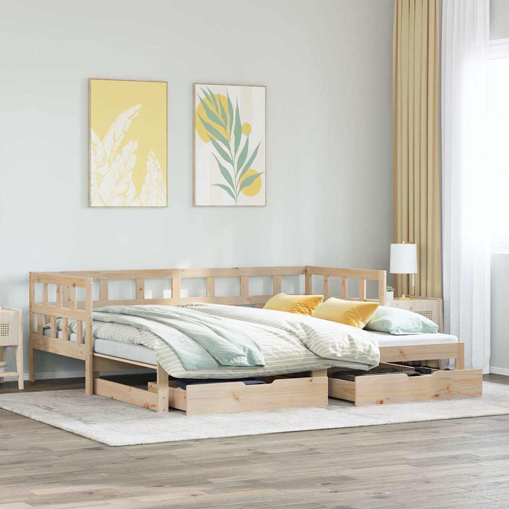 daybed med udtræk og skuffer uden madras 80x200 cm billede