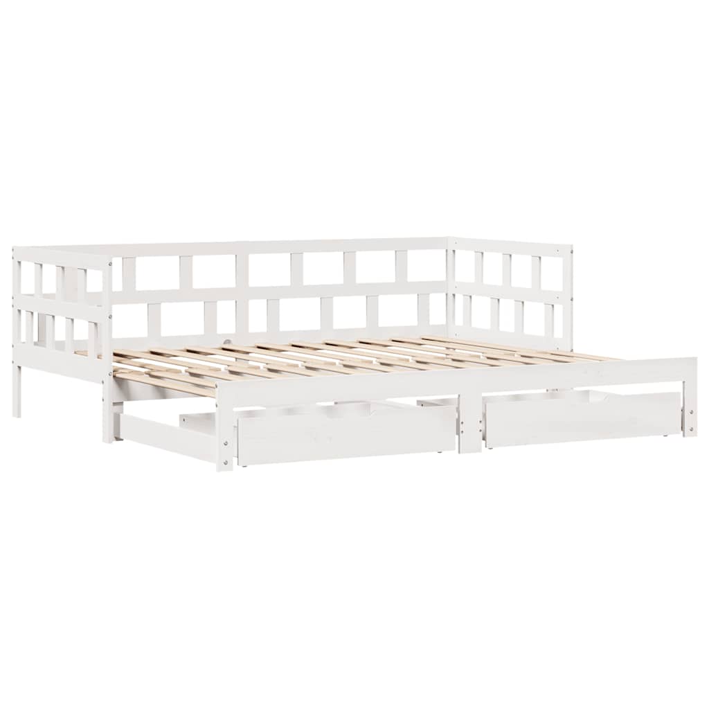 daybed med udtræk og skuffer uden madras 80x200 cm hvid
