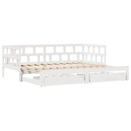 daybed med udtræk og skuffer uden madras 80x200 cm hvid