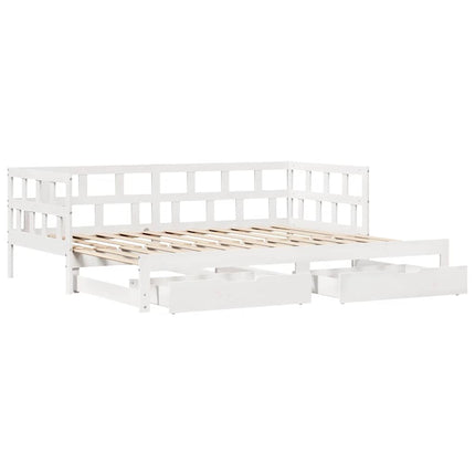 daybed med udtræk og skuffer uden madras 80x200 cm hvid