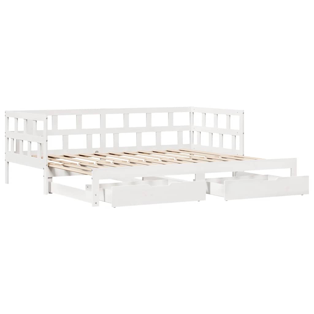 daybed med udtræk og skuffer uden madras 90x190 cm hvid