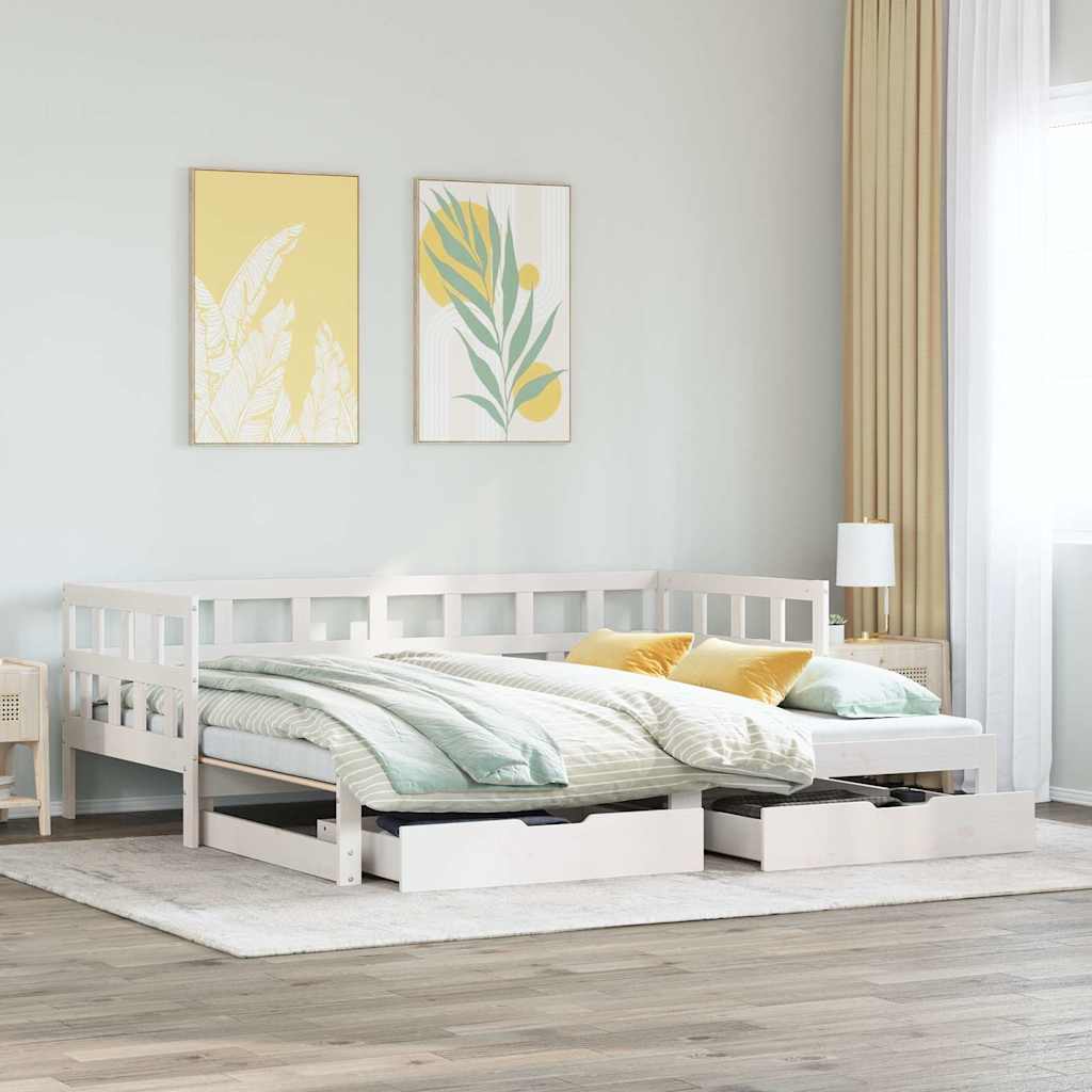 daybed med udtræk og skuffer uden madras 90x190 cm hvid billede