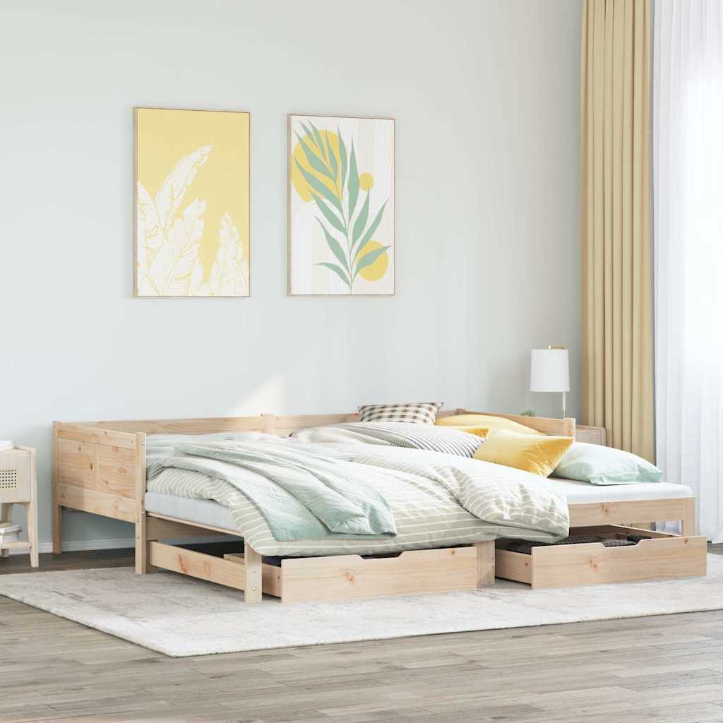 daybed med udtræk og skuffer uden madras 80x200 cm billede