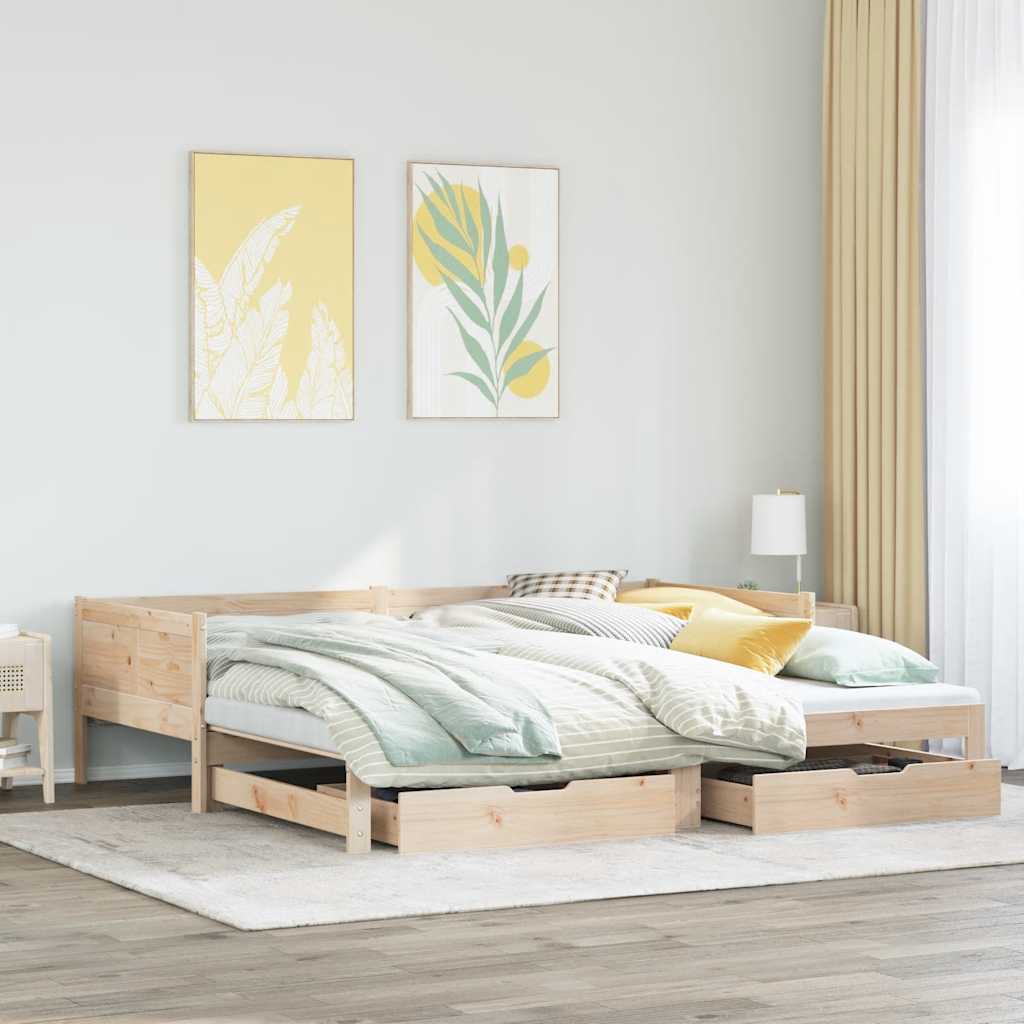 Daybed med udtræk og skuffer - uden madras 90×190 cm, massivt fyrretræ