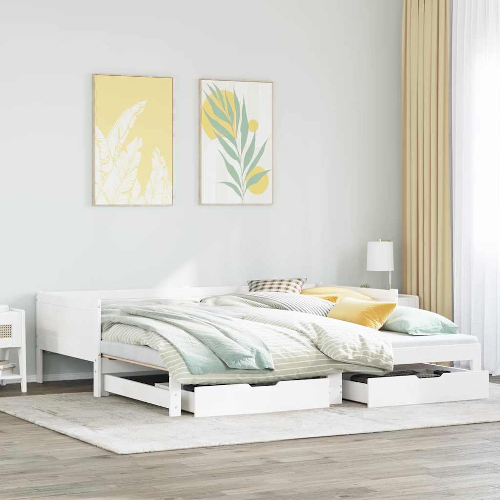 daybed med udtræk og skuffer uden madras 90x190 cm hvid billede
