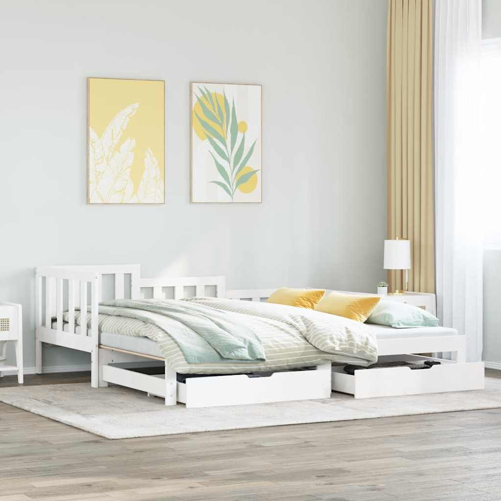 daybed med udtræk og skuffer uden madras 90x190 cm hvid billede