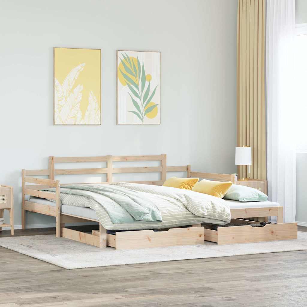daybed med udtræk og skuffer uden madras 80x200 cm billede