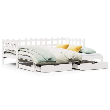 daybed med udtræk og skuffer uden madras 80x200 cm hvid