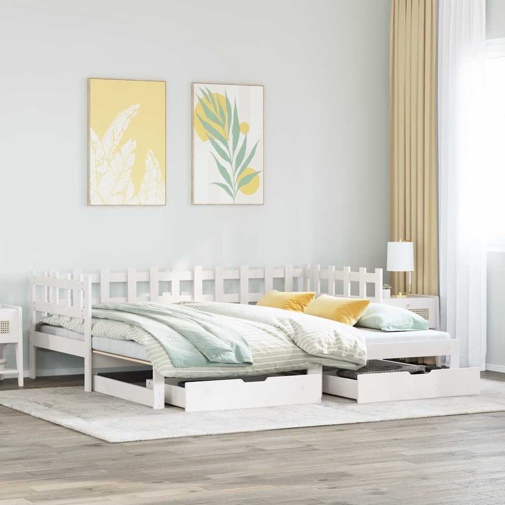 daybed med udtræk og skuffer uden madras 80x200 cm hvid billede