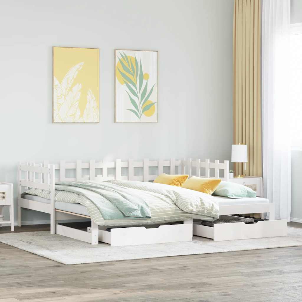 daybed med udtræk og skuffer uden madras 90x190 cm hvid billede
