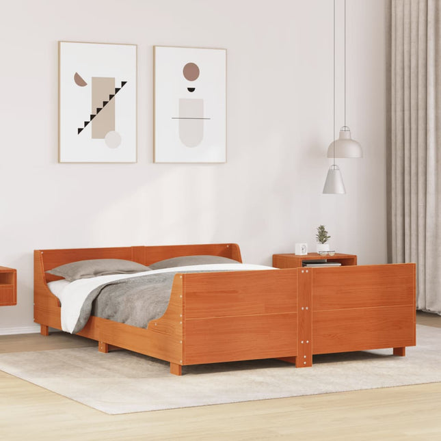 sengeramme uden madras 135x190 cm massivt fyrretræ brun