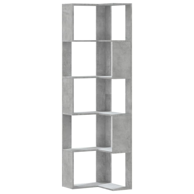 bogreol til hjørne 50x50x179cm 5hylder konstrueret træ betongrå