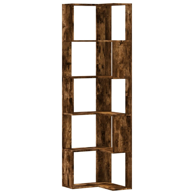 bogreol til hjørne 50x50x179cm 5hylder konstrueret træ røget eg